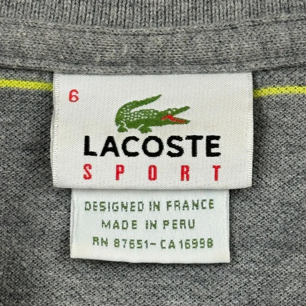 Lacoste Sport Shirt‎ Men 6 XL Gray Striped Polo Short Sleeve Golf Performance
